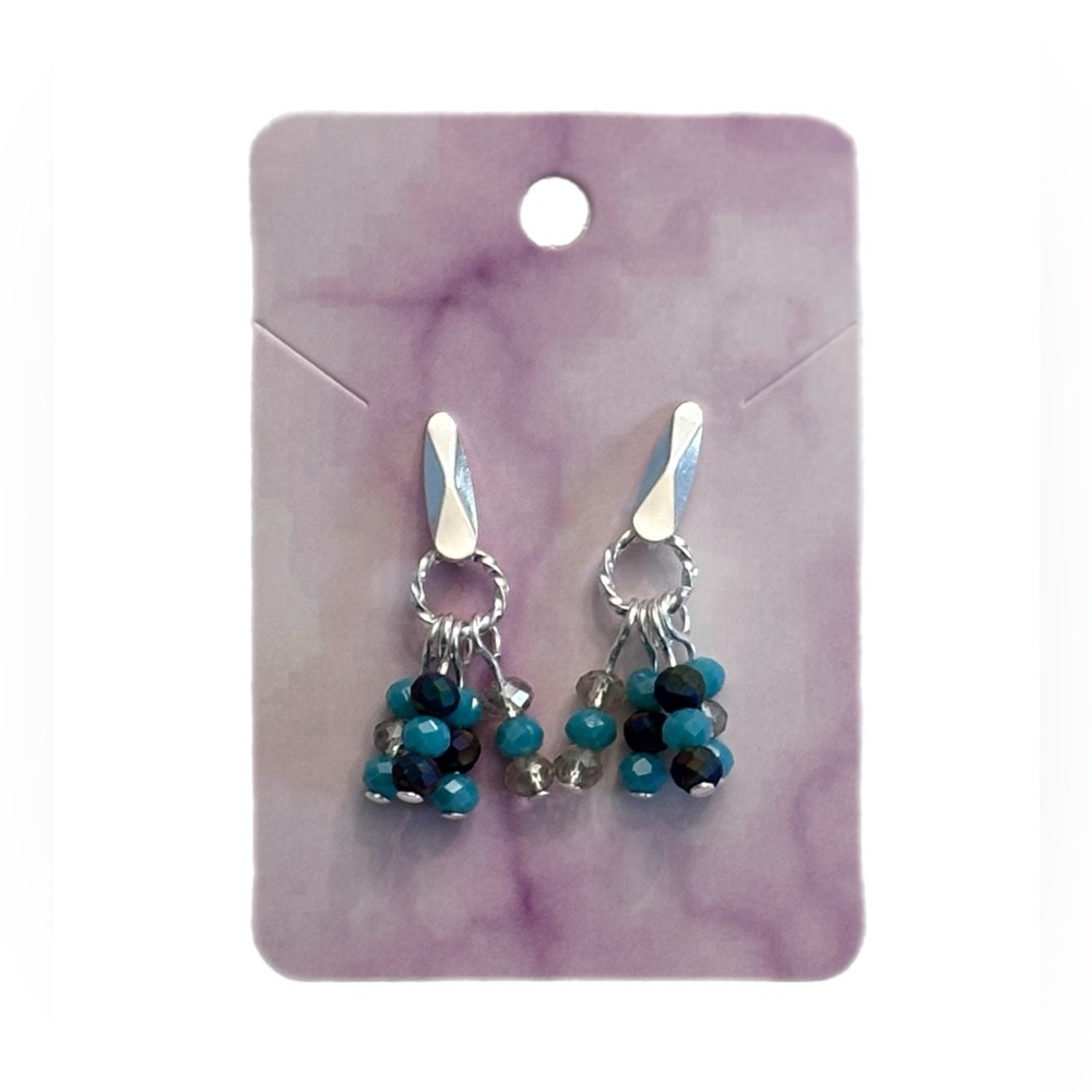 Silver and Teal Crystal Cha Cha Beaded Post Earrings Handmade